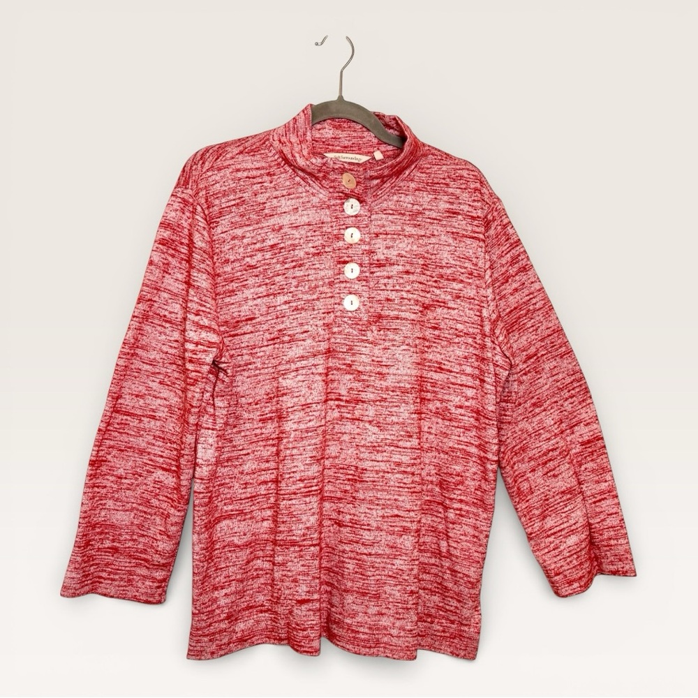 Soft Surroundings Red Marled Henley Tunic Top Coastal Grandma Extra Large